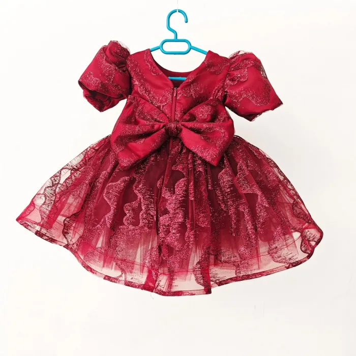 Bordo Parıltılı Desenli Elbise Abiye Gelinlik