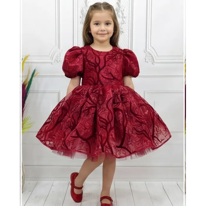 Bordo Parıltılı Dalgalı Elbise Abiye Gelinlik