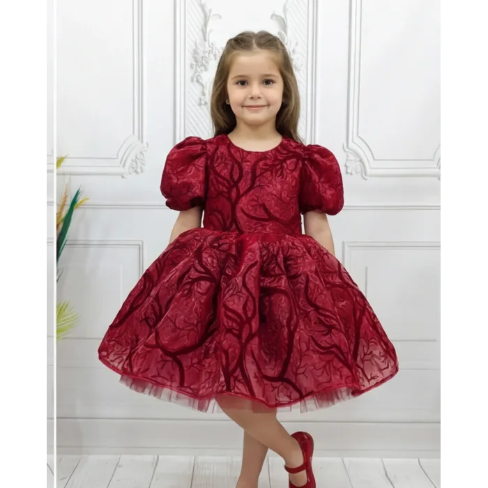 Bordo Parıltılı Dalgalı Elbise Abiye Gelinlik