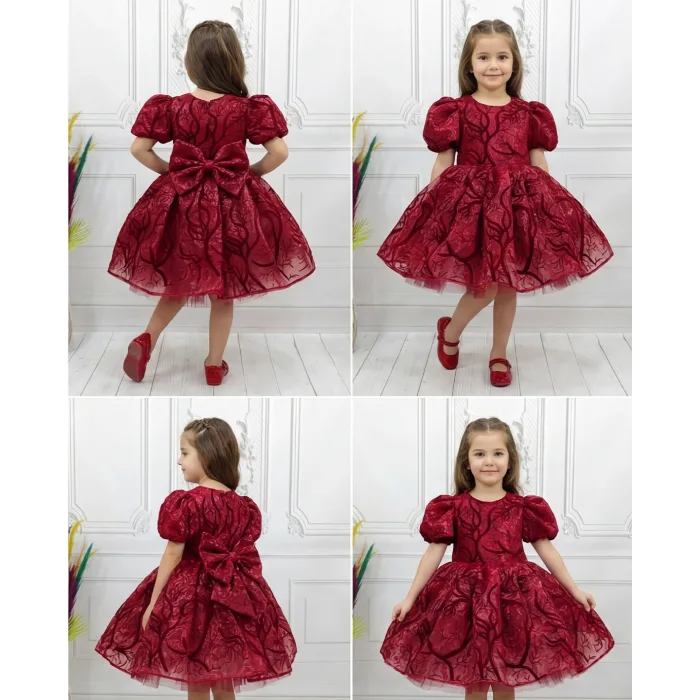 Bordo Parıltılı Dalgalı Elbise Abiye Gelinlik