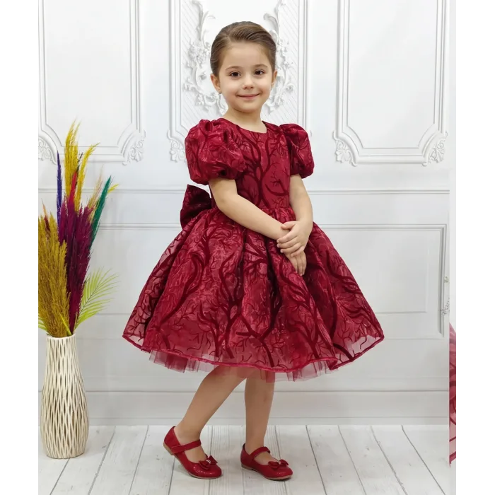 Bordo Parıltılı Dalgalı Elbise Abiye Gelinlik