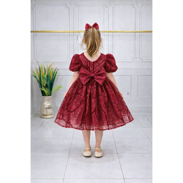 Bordo Parıltılı Dalgalı Elbise Abiye Gelinlik