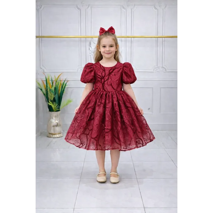 Bordo Parıltılı Dalgalı Elbise Abiye Gelinlik