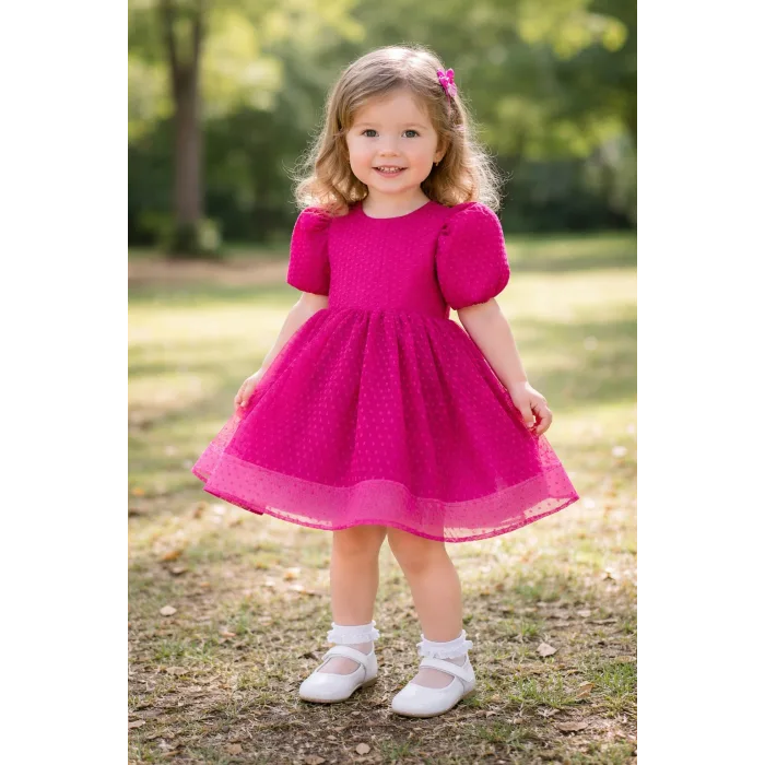 Fuşya Kabarık Flok Elbise Abiye Gelinlik