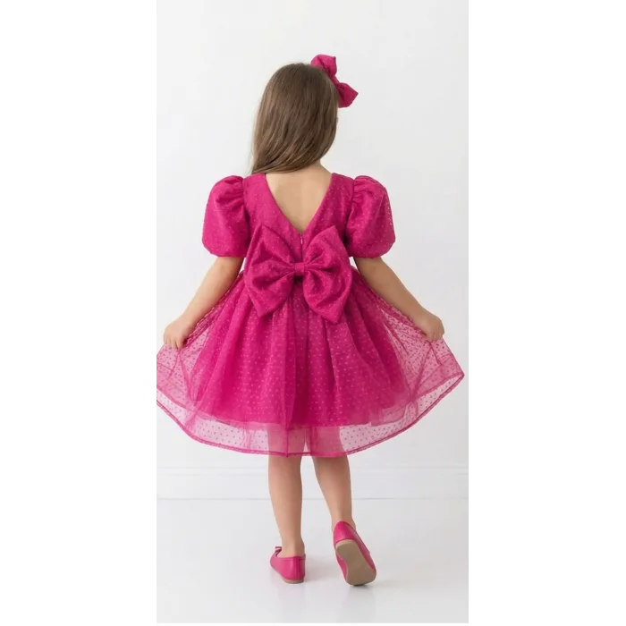 Fuşya Kabarık Flok Elbise Abiye Gelinlik