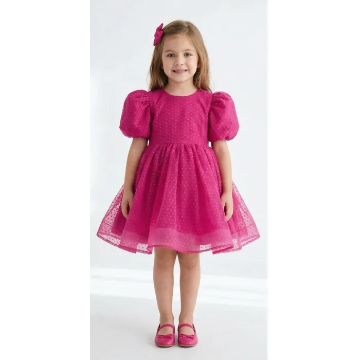 Fuşya Kabarık Flok Elbise Abiye Gelinlik