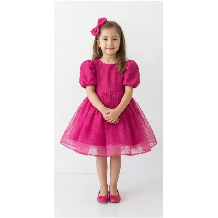 Fuşya Kabarık Flok Elbise Abiye Gelinlik