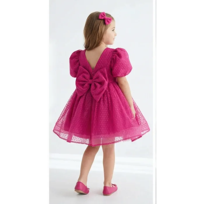 Fuşya Kabarık Flok Elbise Abiye Gelinlik