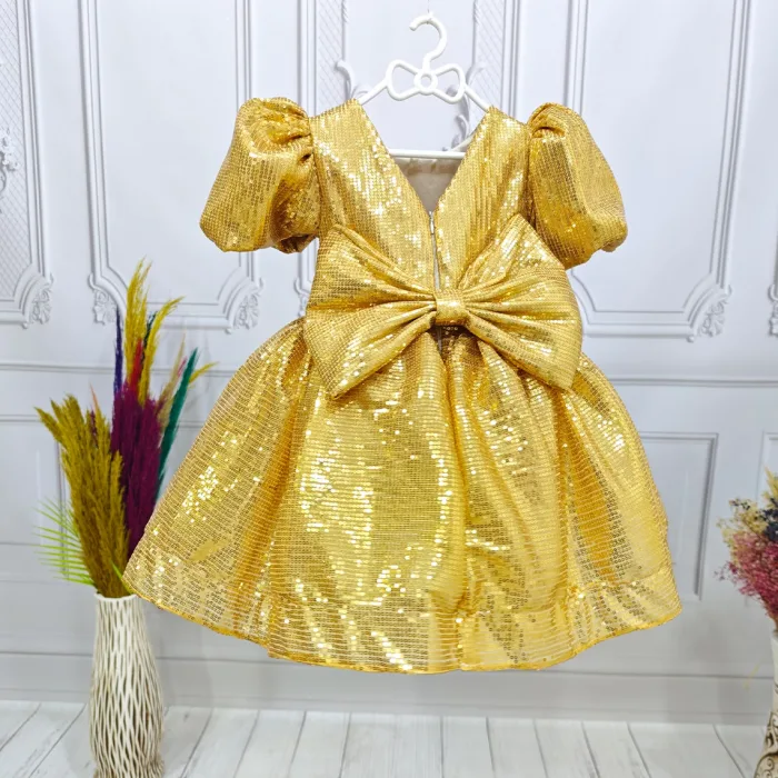 Gold Parıltılı Payetli Elbise Abiye Gelinlik