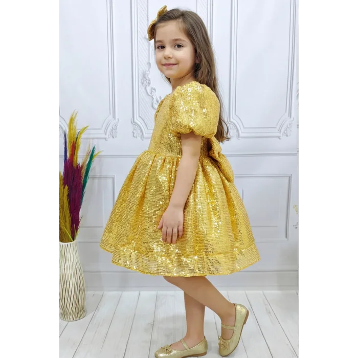 Gold Parıltılı Payetli Elbise Abiye Gelinlik