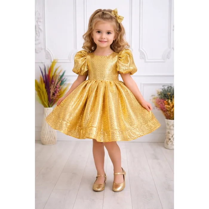 Gold Parıltılı Payetli Elbise Abiye Gelinlik