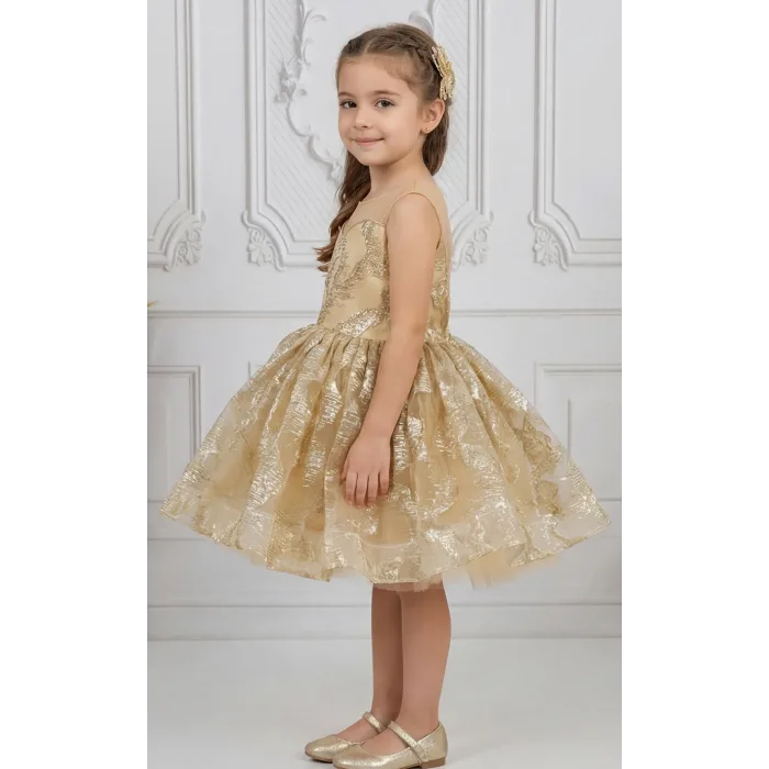 Gold Parıltılı Simli Elbise Abiye Gelinlik