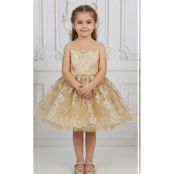 Gold Parıltılı Simli Elbise Abiye Gelinlik