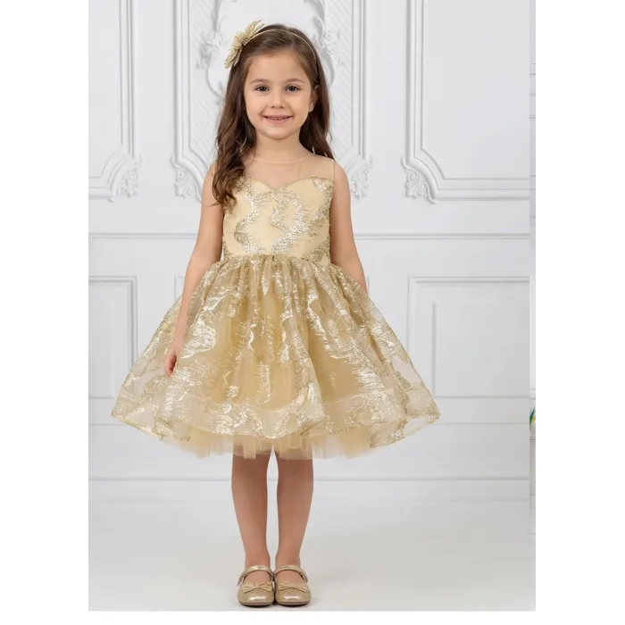 Gold Parıltılı Simli Elbise Abiye Gelinlik