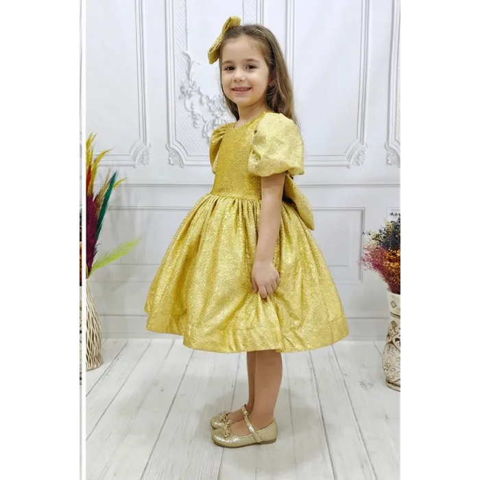 Gold Simli Parıltılı Flok Elbise Abiye Gelinlik