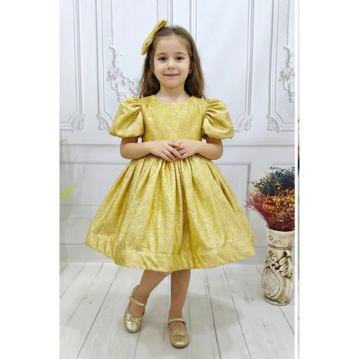 Gold Simli Parıltılı Flok Elbise Abiye Gelinlik