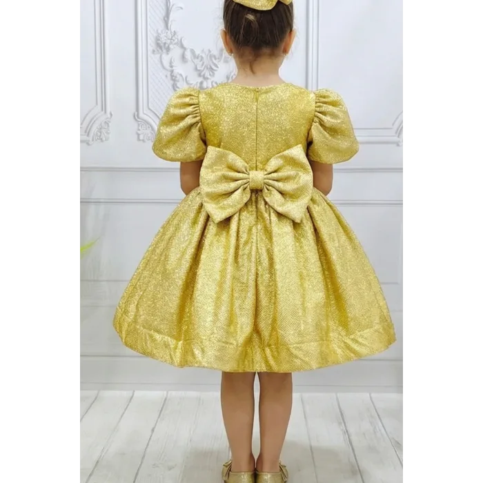 Gold Simli Parıltılı Flok Elbise Abiye Gelinlik