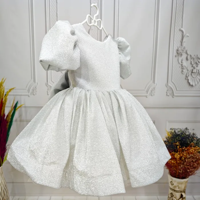 Gri Parıltılı Kısa Kol Elbise Abiye Gelinlik