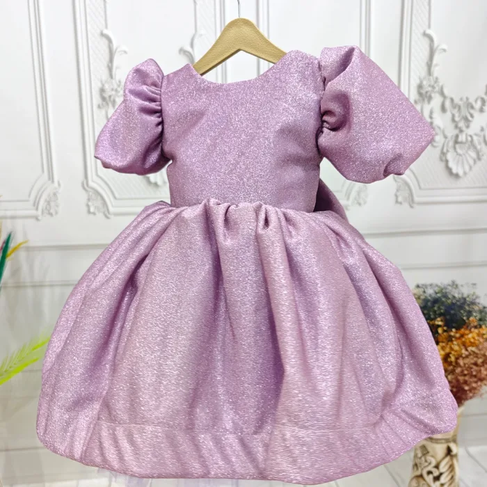 Gül kurusu  lila Parıltılı Kısa Kol Elbise Abiye Gelinlik