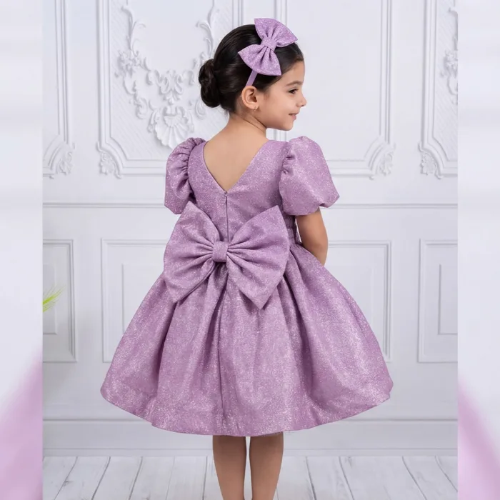 Gül kurusu lila Parıltılı Kısa Kol Elbise Abiye Gelinlik