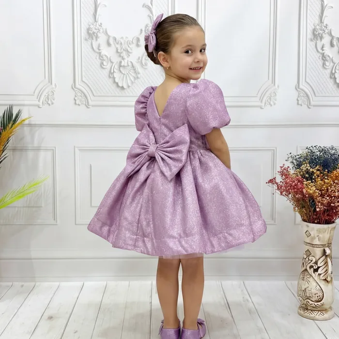 Gül kurusu lila Parıltılı Kısa Kol Elbise Abiye Gelinlik