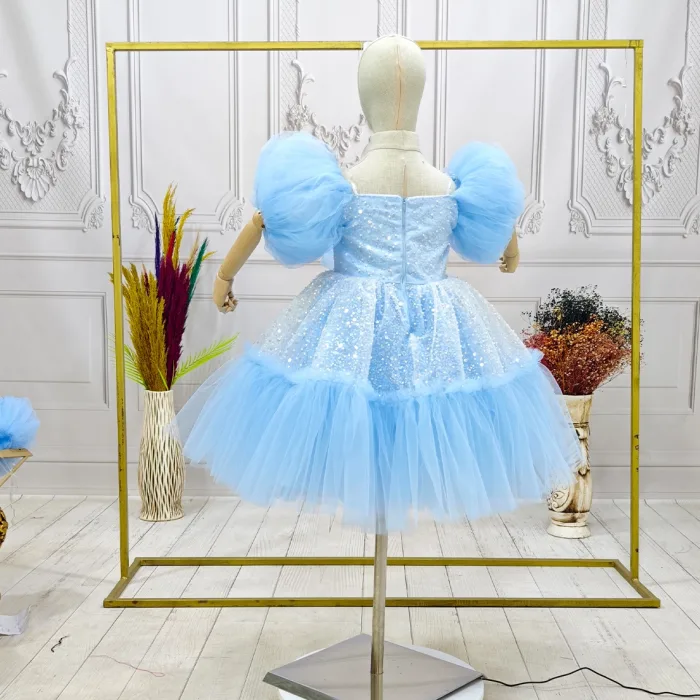 Bebe Mavisi Taşlı Boncuklu Straplez Kabarık Elbise Abiye Gelinlik