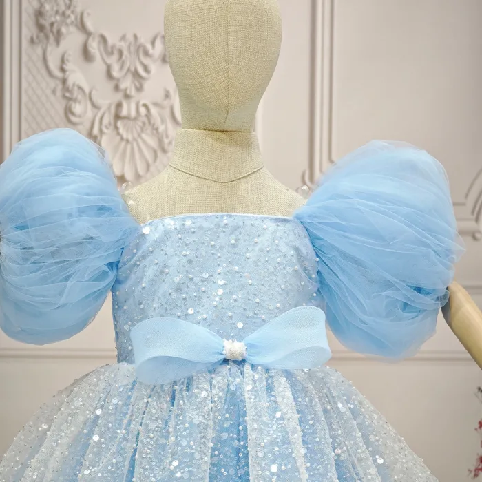 Bebe Mavisi Taşlı Boncuklu Straplez Kabarık Elbise Abiye Gelinlik