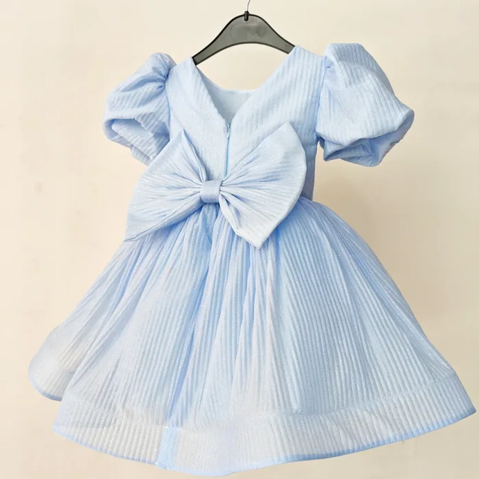 Kız Çocuk Bebe Mavisi Parıltılı Kısa Kol Kabarık Elbise