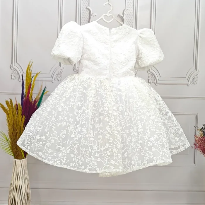 Kız Çocuk Beyaz Desenli Kabarık Elbise
