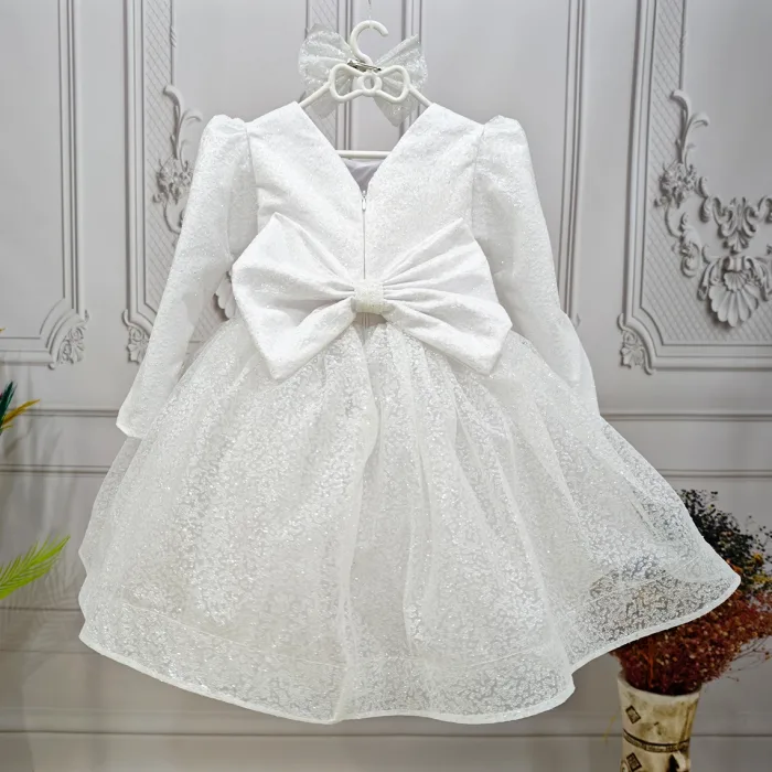 Beyaz Parıltılı Desenli Kabarık Elbise