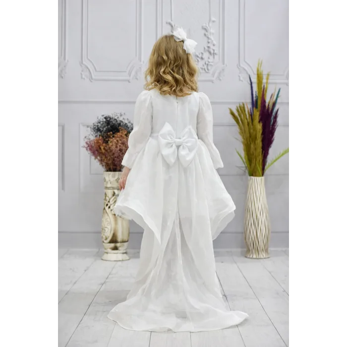 Kız Çocuk Beyaz Kuyruklu Kabarık Elbise