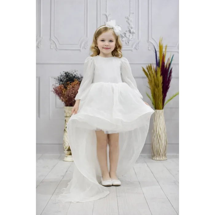 Kız Çocuk Beyaz Kuyruklu Kabarık Elbise