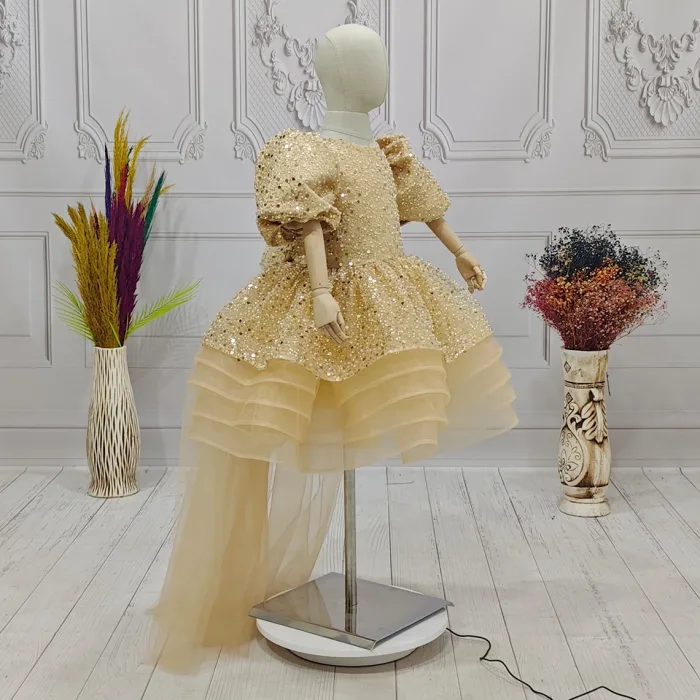 Bej Boncuklu Payetli Kabarık Elbise + Kelebek ( Kanat)  Abiye Gelinlik