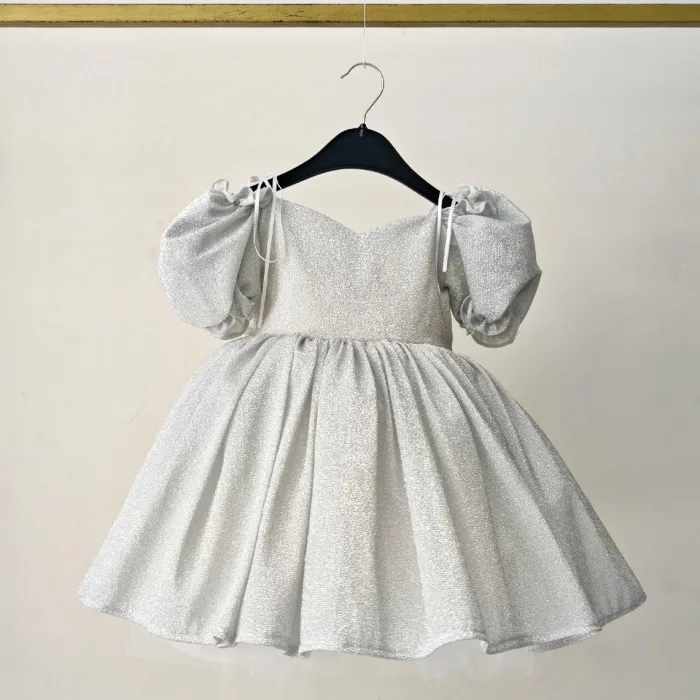 Gri Simli Kabarık Elbise