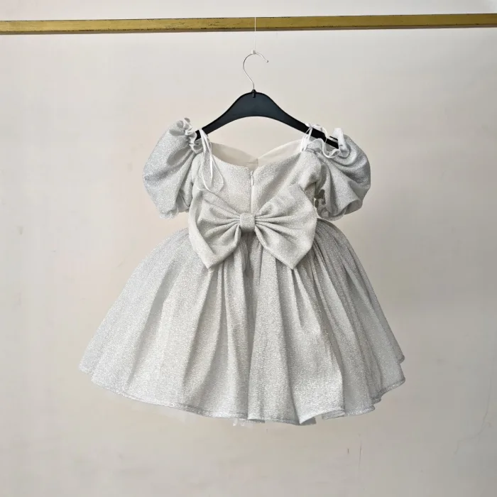 Gri Simli Kabarık Elbise