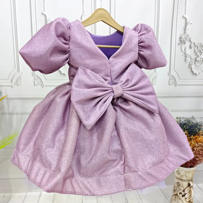 Gül kurusu  lila Parıltılı Kısa Kol Elbise Abiye Gelinlik