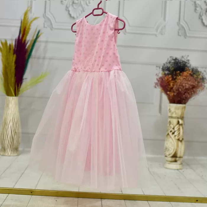 Kız Çocuk Pembe Kolsuz Parıltılı Kabarık Elbise Gelinlik Abiye