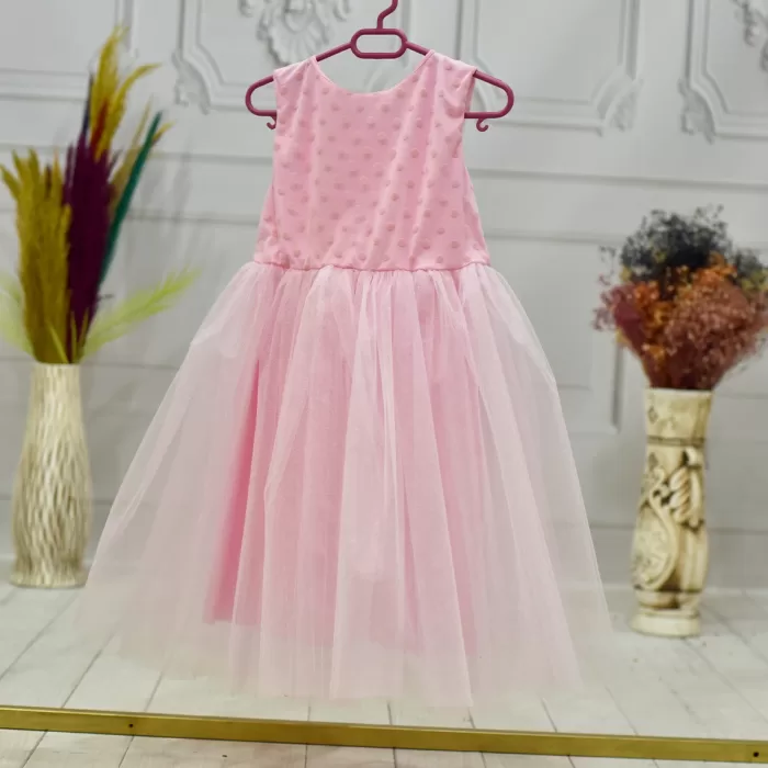 Kız Çocuk Pembe Kolsuz Parıltılı Kabarık Elbise Gelinlik Abiye