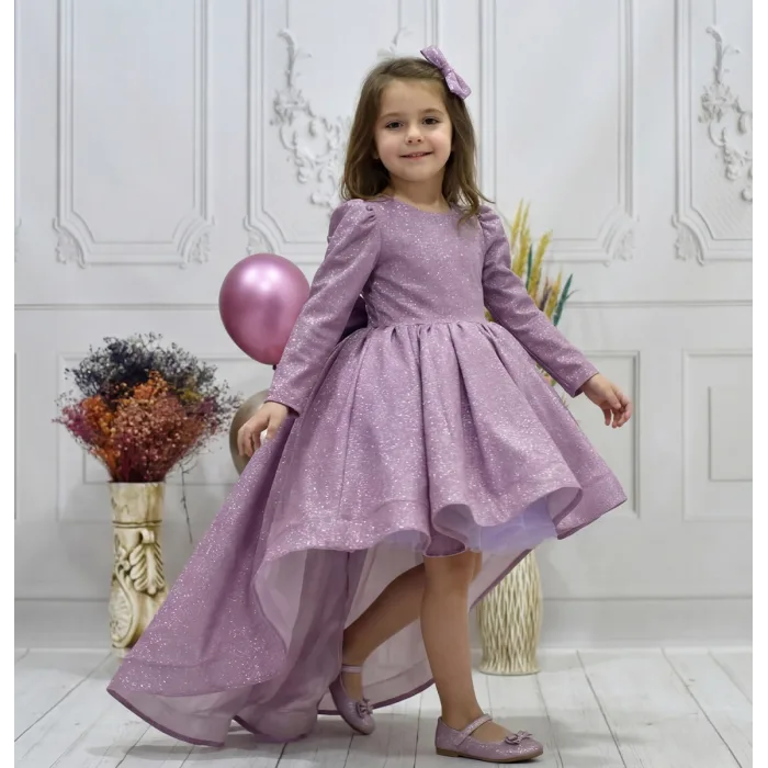 Kız Çocuk Kuyruklu Lila Simli Kabarık Elbise