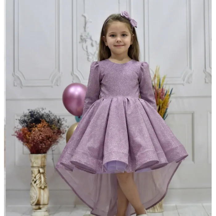 Kız Çocuk Kuyruklu Lila Simli Kabarık Elbise
