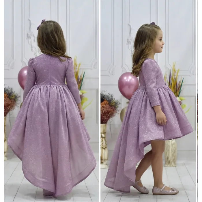 Kız Çocuk Kuyruklu Lila Simli Kabarık Elbise