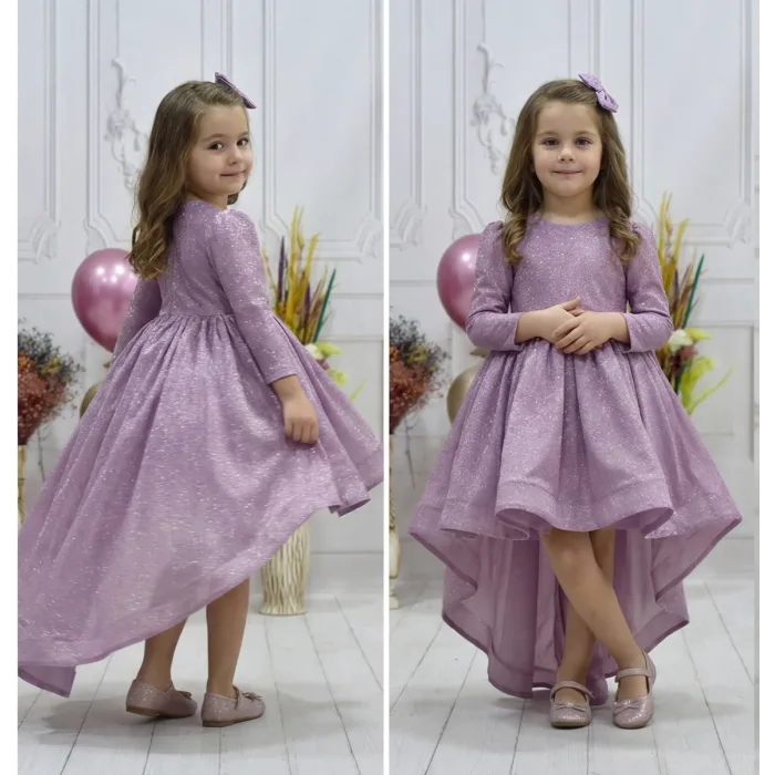 Kız Çocuk Kuyruklu Lila Simli Kabarık Elbise