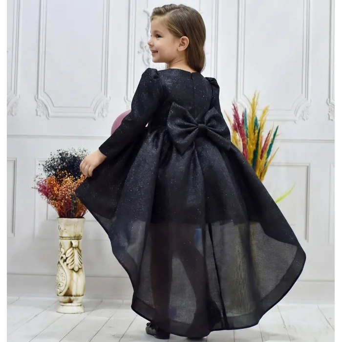 Kız Çocuk Kuyruklu Siyah Parıltılı Kabarık Elbise