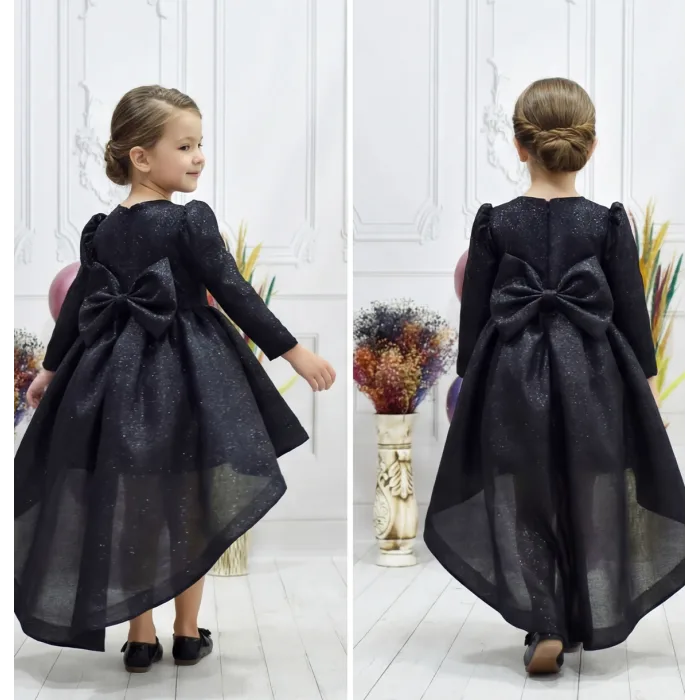 Kız Çocuk Kuyruklu Siyah Parıltılı Kabarık Elbise