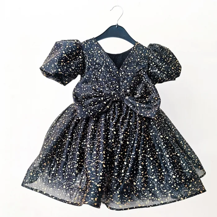 Siyah Gold Noktalı Parıltılı Kabarık Elbise