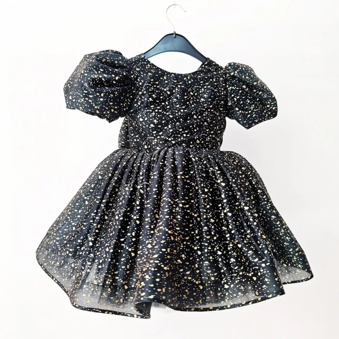 Siyah Gold Noktalı Parıltılı Kabarık Elbise