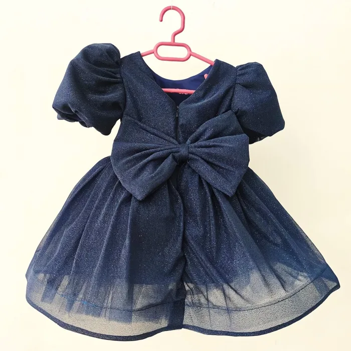 Lacivert Flok Kabarık Elbise