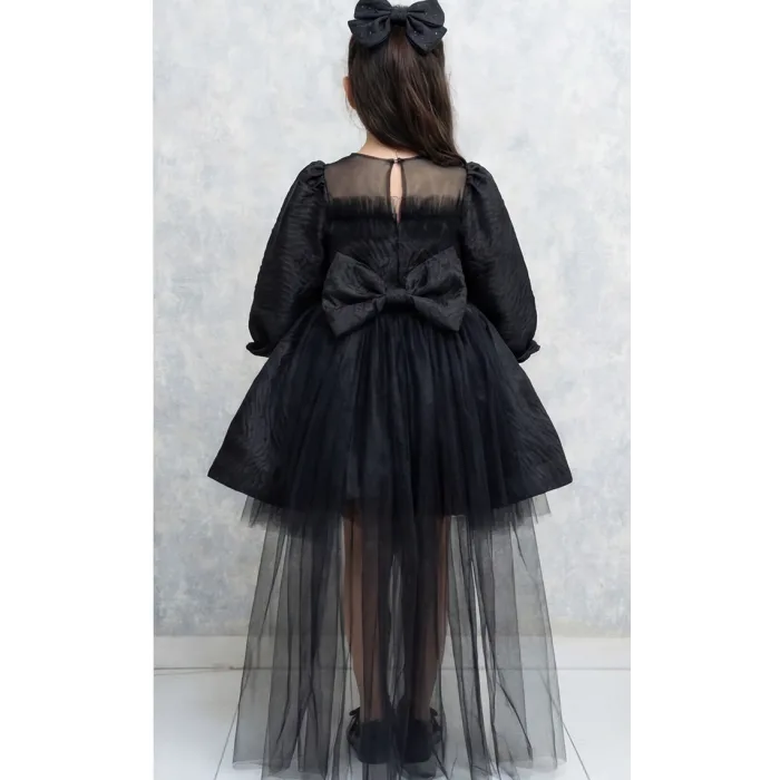 Kız Çocuk Siyah Parıltılı Üstü Tül Detaylı Kabarık Elbise Abiye Gelinlik