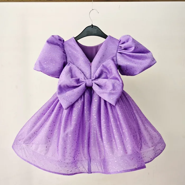 Lila Kısa Balon Kol Kabarık Elbise ABiye Gelinlik