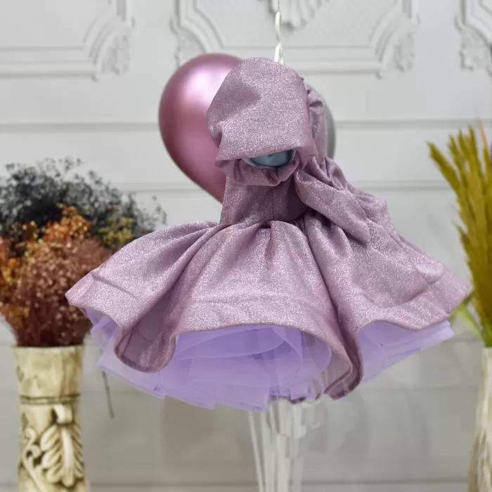 Kız Çocuk Lila Kısa Balon Kol Kabarık Elbise